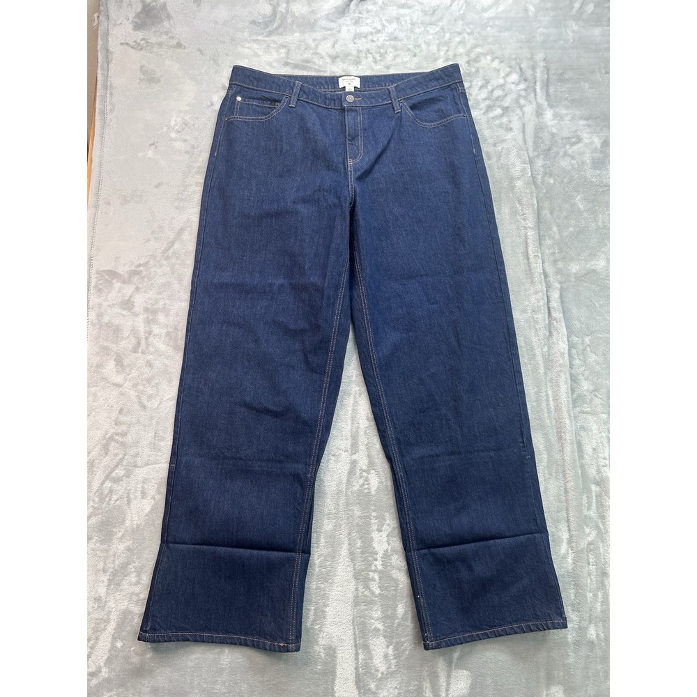 Kate Spade Jeans Women Plus Sz 16 Blue Wide Leg Dark Mid Rise Boho Denim Western